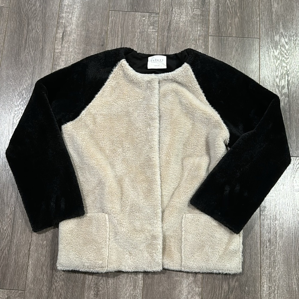 Velvet by Graham & Spencer Colorblock Faux Fur Jacket L - Picture 7 of 11